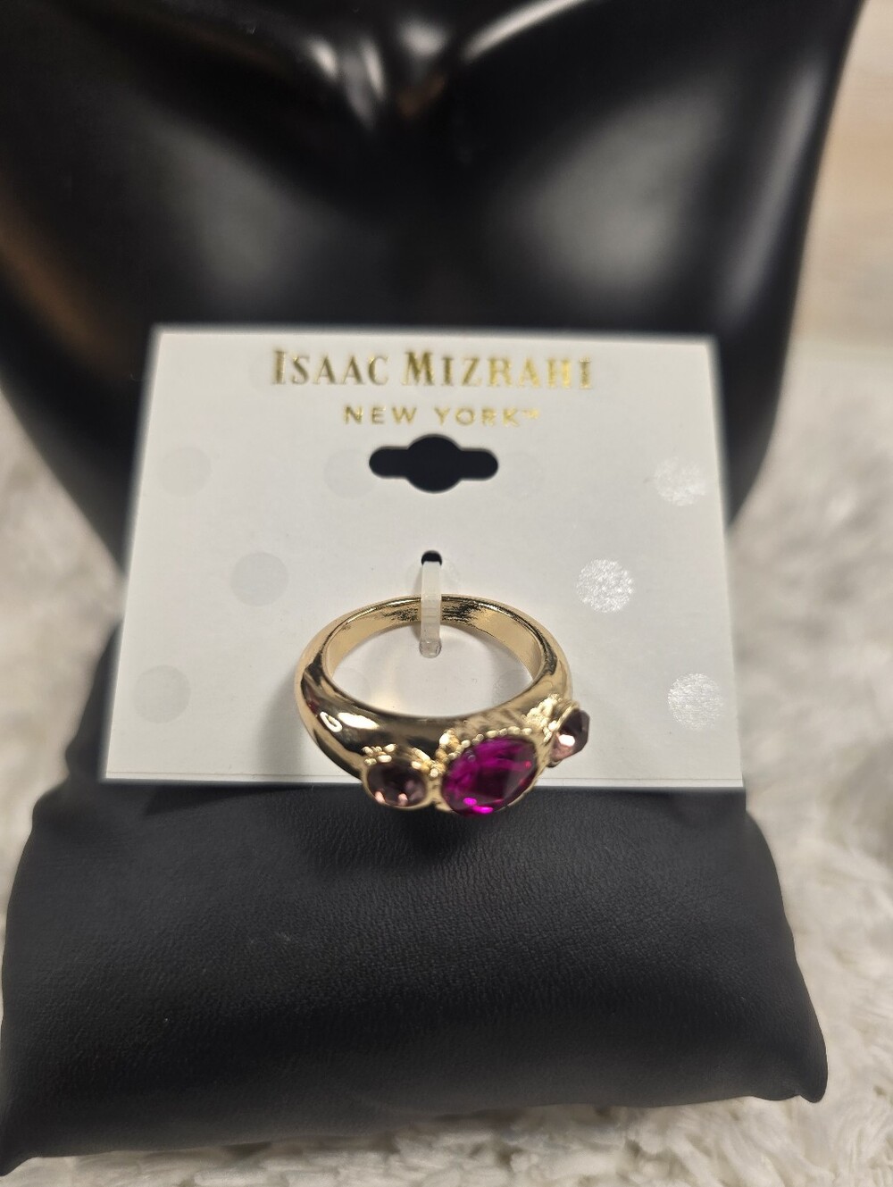 Isaac Mizrahi Ring with Fuchsia Center and Pink Side Stones - Picture 2 of 4